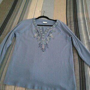 J. Jill Light blue Thermal  top with embrodery around the neckline  Size  L